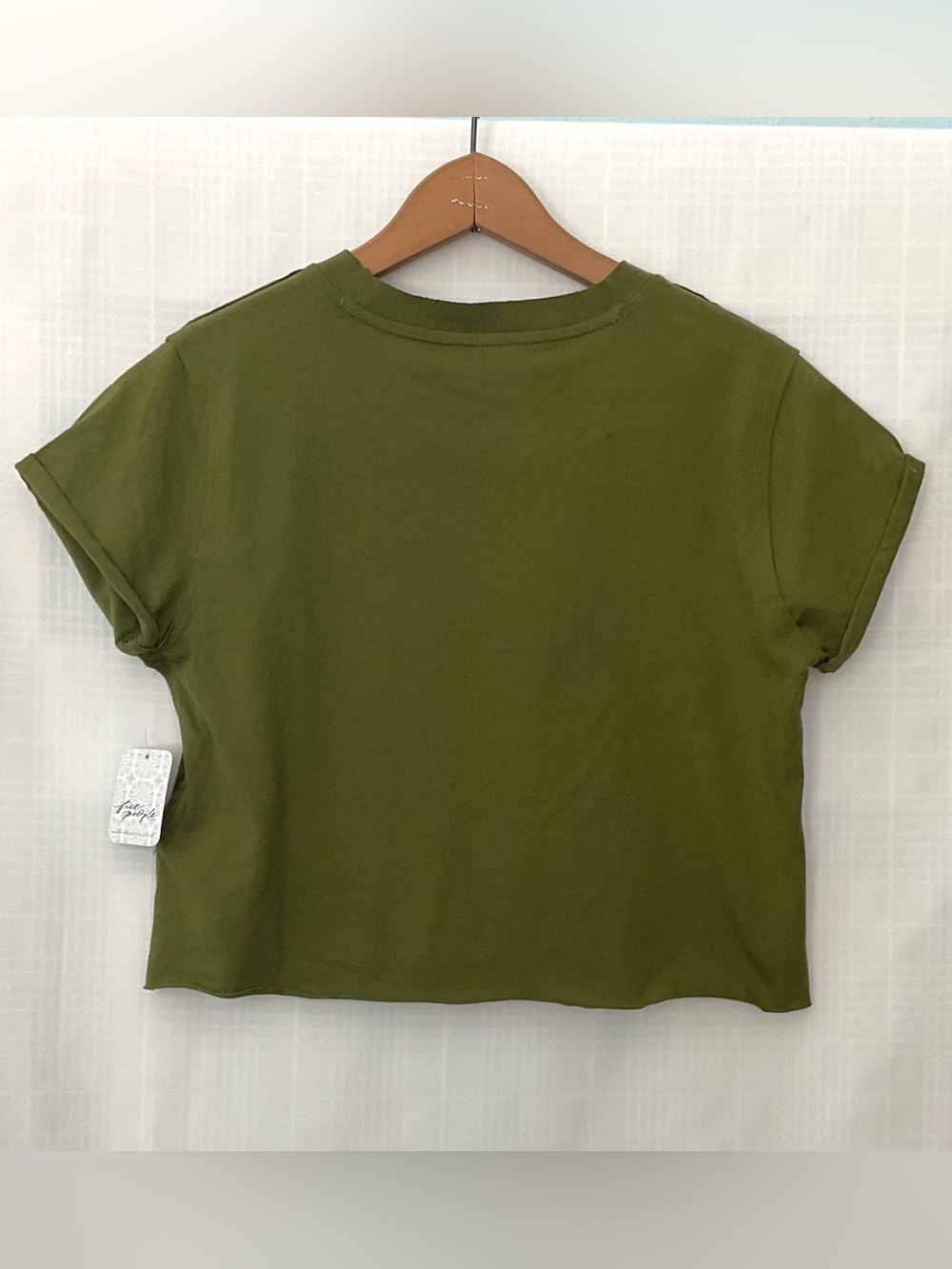 🌱NWT We The Free free people Olive Green Cropped Crewneck Tee - Picture 2 of 7